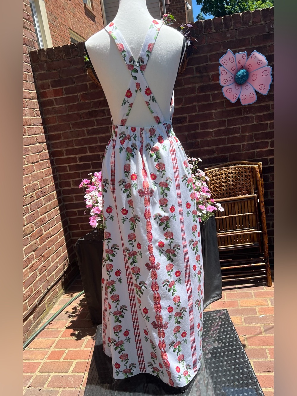 Hill House The Addie Maxi Dress Sz XS Red Shell Vine Stripe Apron Cottagecore - Picture 7 of 16